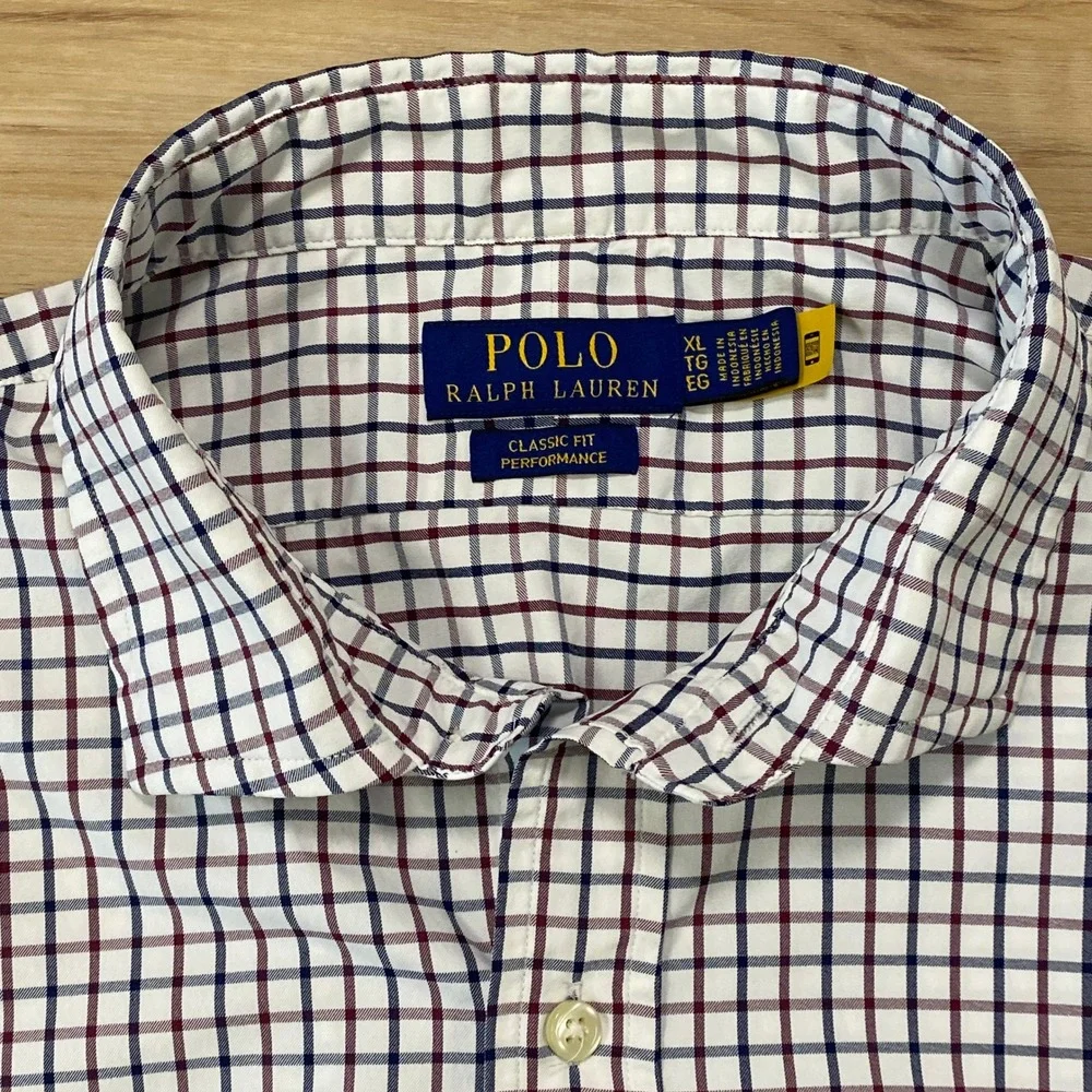 Polo Ralph Lauren Shirt XL Performance Grid Check Nylon Blend Classic Fit Multi
